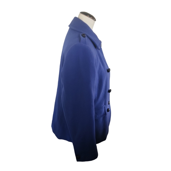 Land's End Double Breasted Short Pea Coat Royal Blue Wool Blend size 14 - Picture 4 of 10